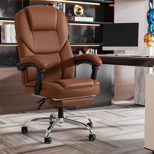 Brown Ergonomic High Back Leather Office Chair with Footrest P182821