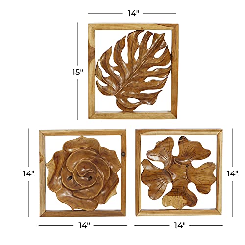 Set of 6 Brown Teak Wood Wall Sculpture B520803