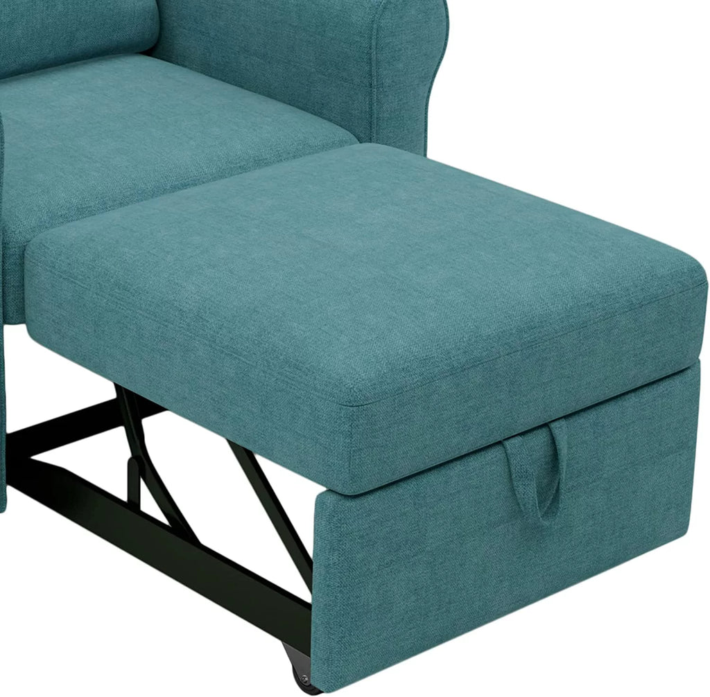 Teal Linen Convertible Sleeper Chair Bed S81631