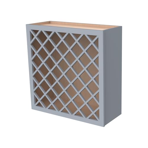 Solid Wood Wine Bottle Rack Wall Cabinet with Lattice Panels Mocha finish Gray 24”W × 12”D × 30”H R7627