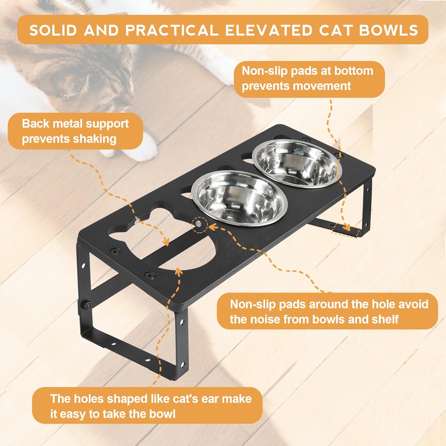 15° Tilted Raised Cat Bowls with Stainless Steel Feeder Bowls I39291