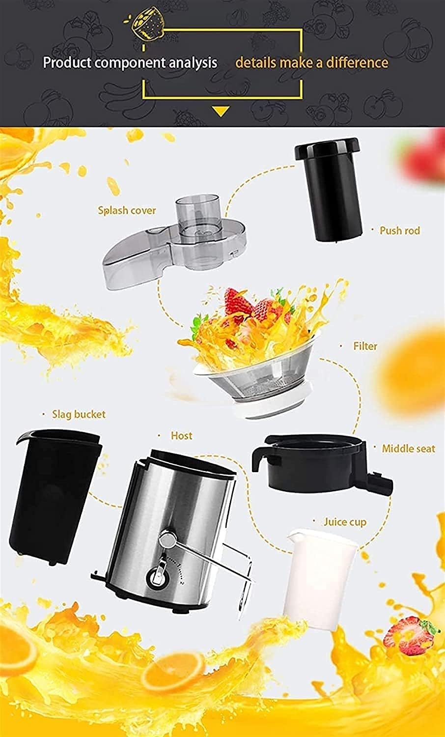 Stainless Steel Centrifugal Juicer Machine with Wide 3” Feed Chute J360