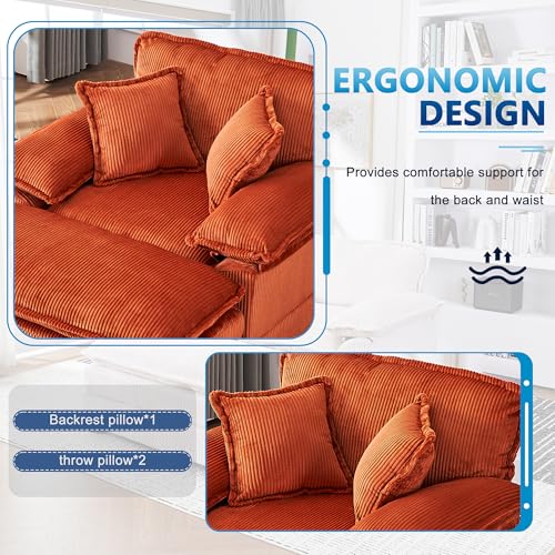 56.3" Corduroy Upholstered Oversized Chaise Lounge Chair with Ottoman & 2 Lumbar Pillows (Green) I44851