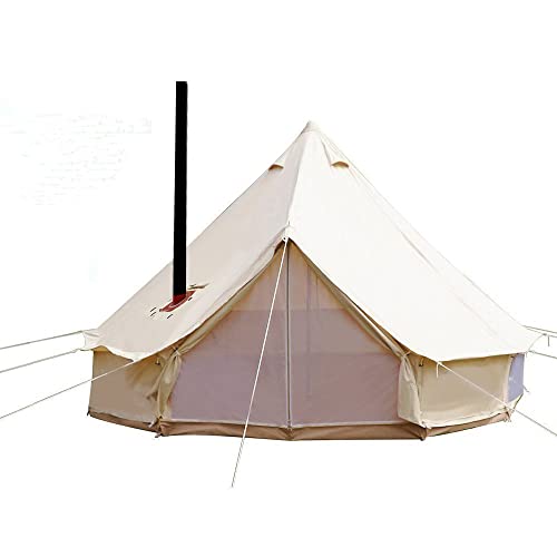 Beige Large Waterproof Cotton Canvas Bell Tent with Roof Stove Jack Hole U492491