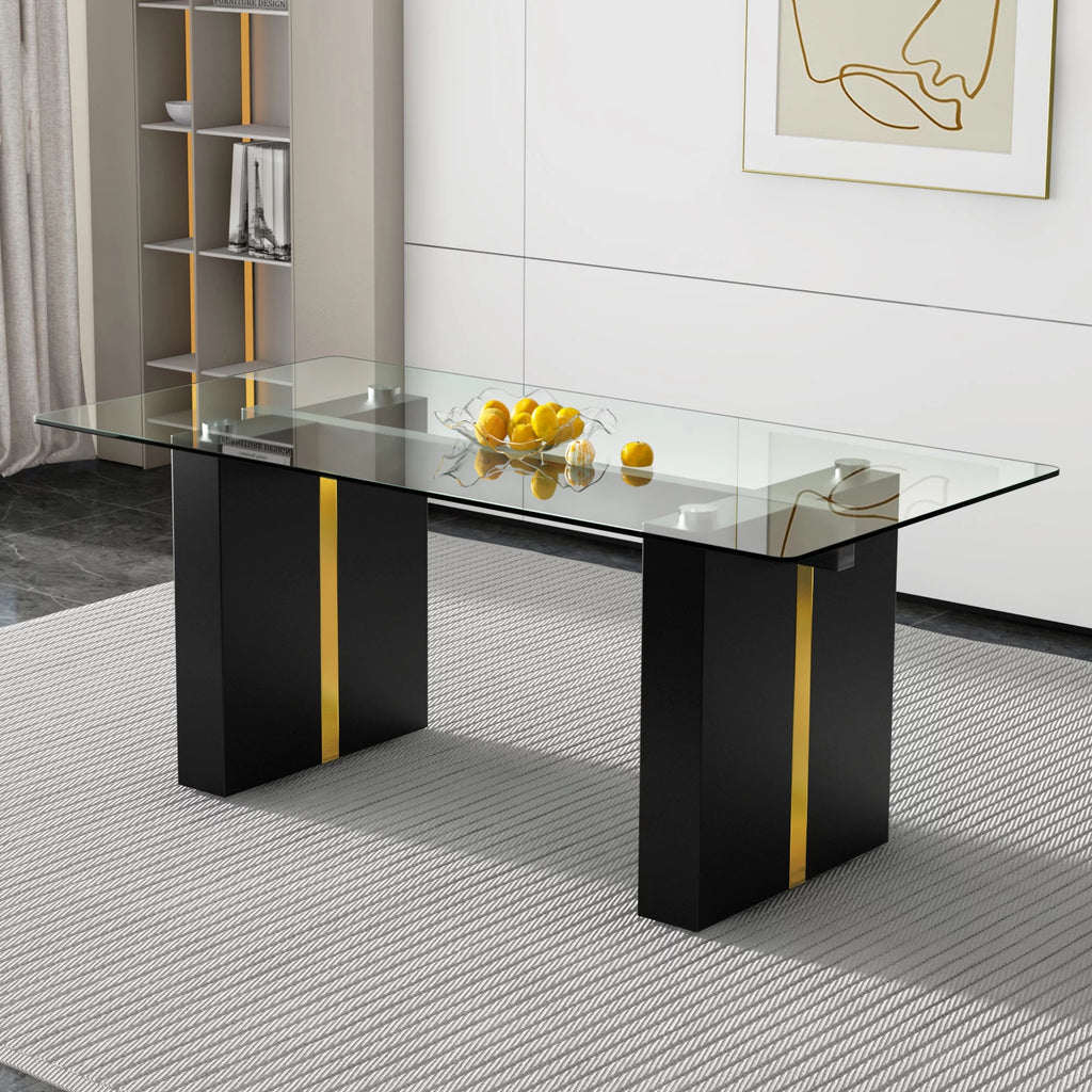 Large Rectangular Glass Table with Tempered Glass Top and MDF Legs E52374