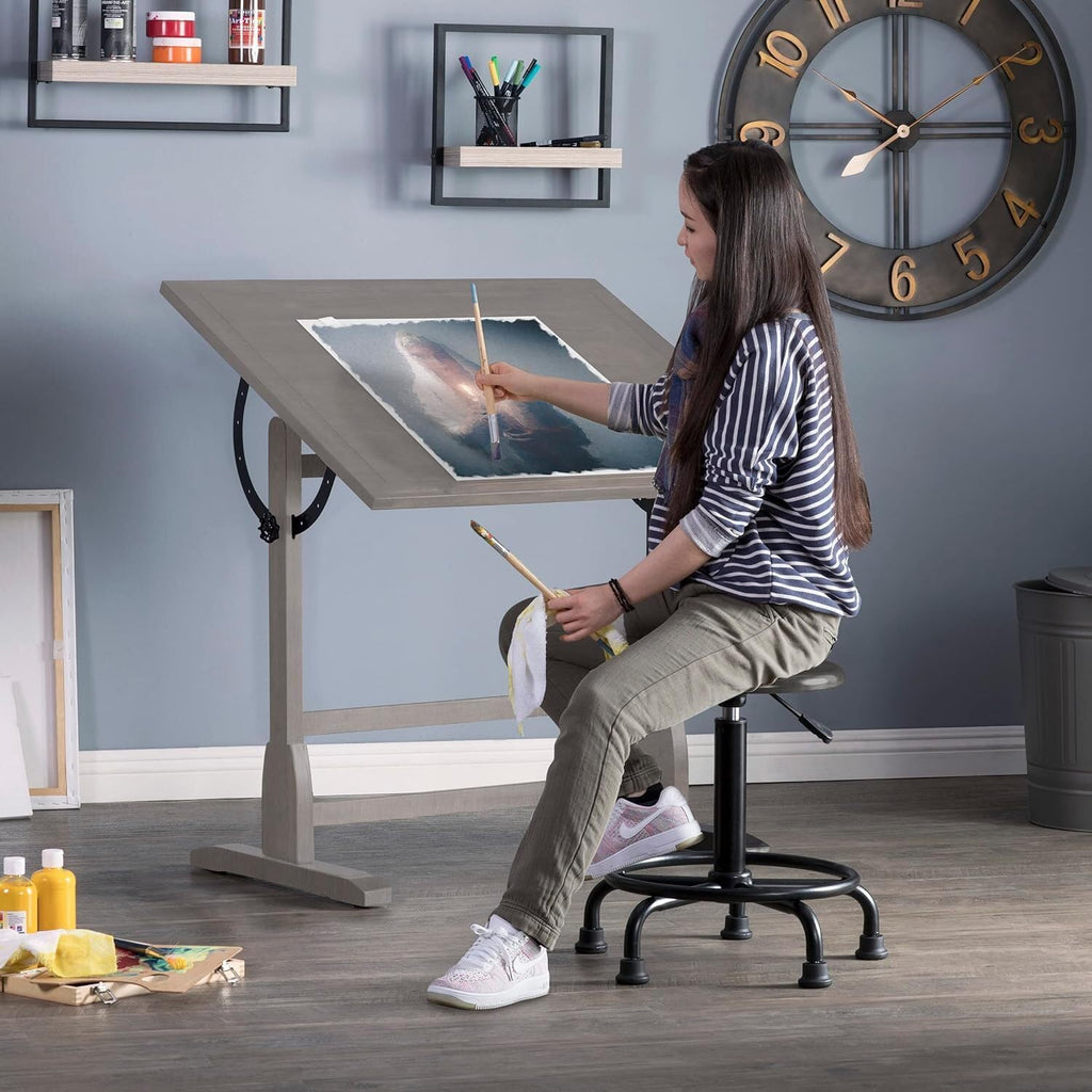 Vintage Drawing Drafting Table with Pencil Ledge - 36" W x 24" D - Slate Gray - Adjustable Tilting Top J576