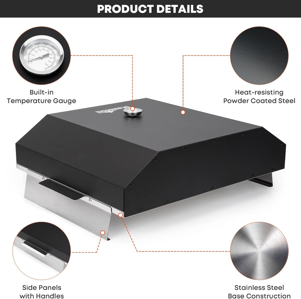 Pizza Oven with Side Panels and Temperature Gauge, 17.7 in. x 13.7 in. Pizza Stone R78756