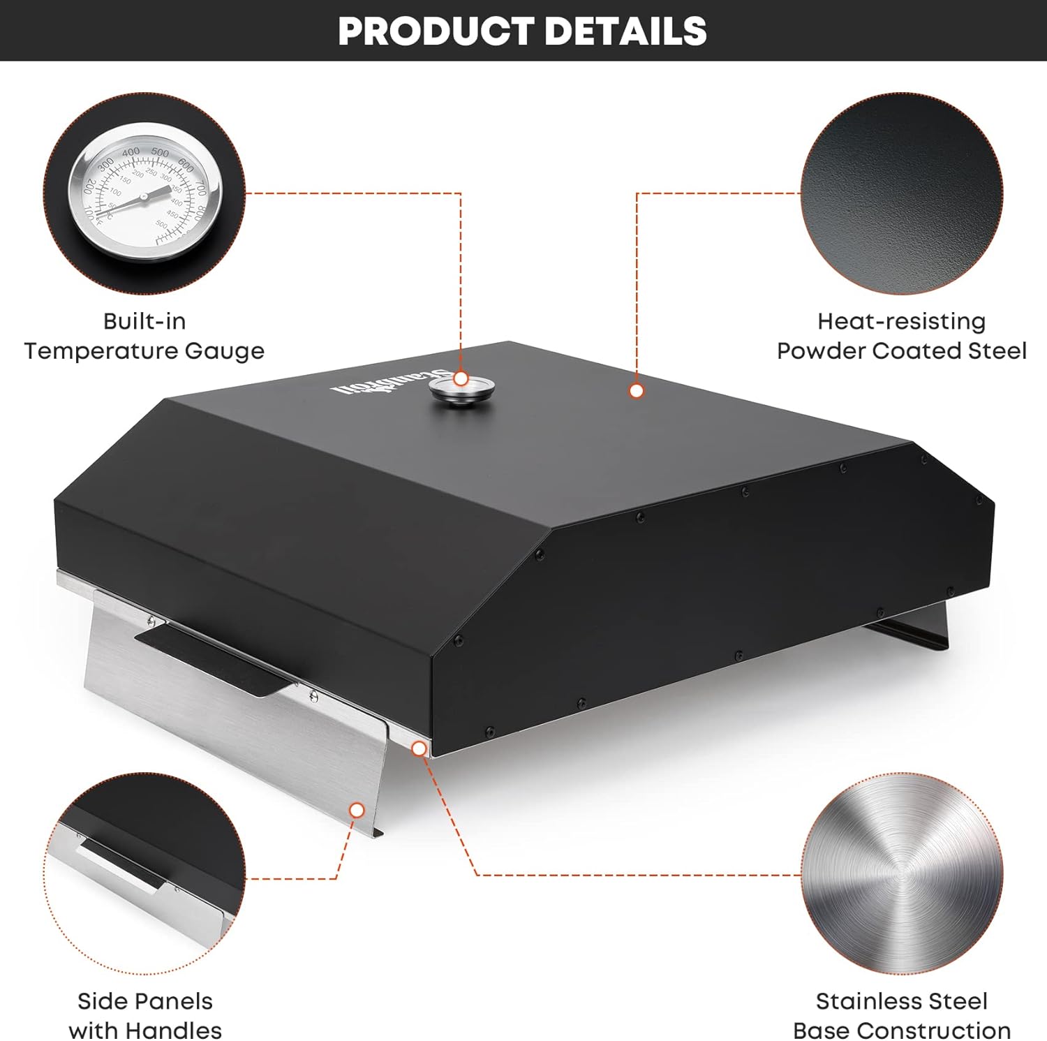 Pizza Oven with Side Panels and Temperature Gauge, 17.7 in. x 13.7 in. Pizza Stone R78756