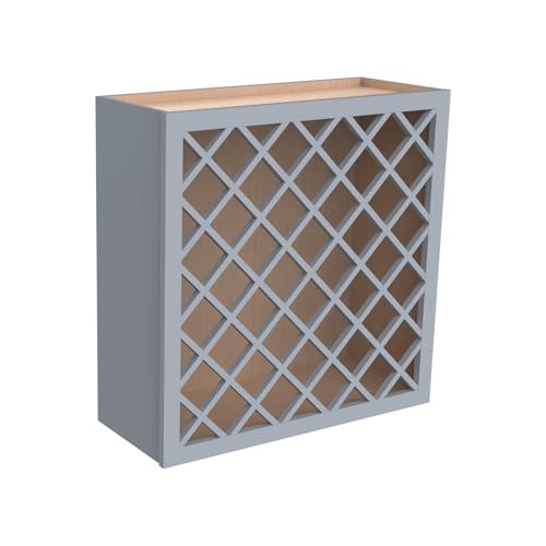 Solid Wood Wine Bottle Rack Wall Cabinet with Lattice Panels Mocha finish Gray 24”W × 12”D × 30”H R7627