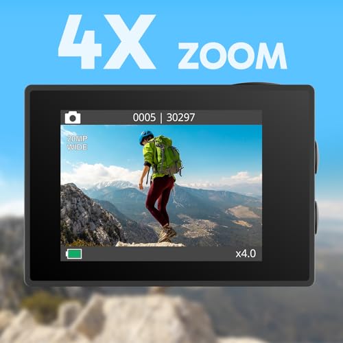 4K30fps Action Camera with 128GB MicroSDXC U3 Memory Card Accessories Kit Ultra HD 131FT Waterproof Camera EIS WiFi Remote Control 4X Zoom Underwater Camera M309