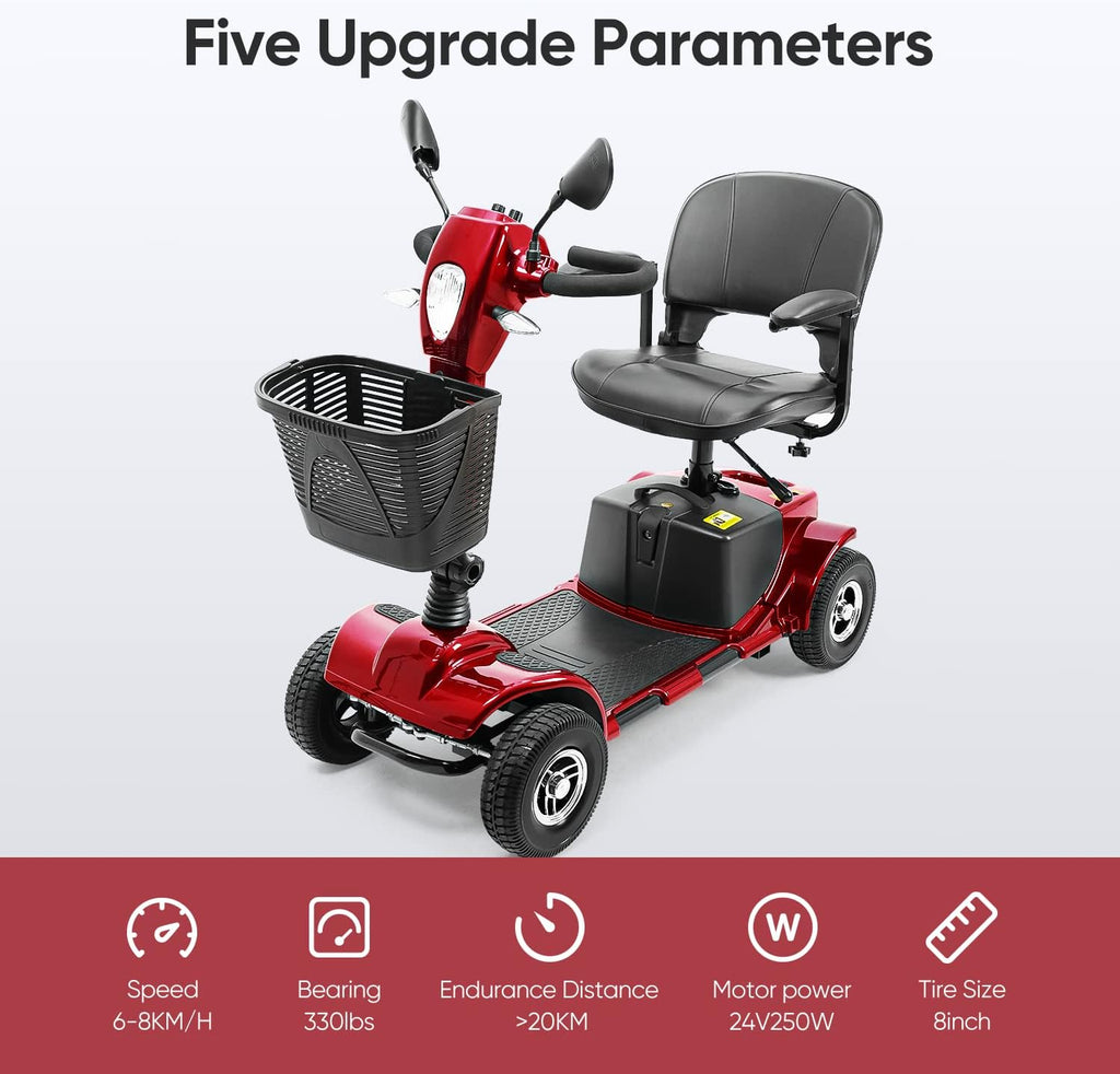 4 Wheel Mobility Scooter with Lights Collapsible Compact Travel Basket Extended Battery P168