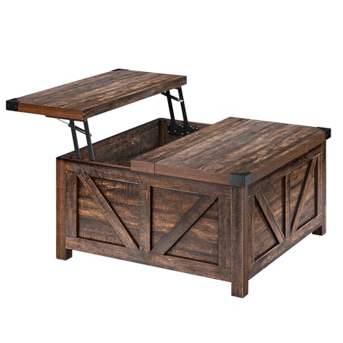 Brown Wood Lift Top Coffee Table with Storage and USB Port R611