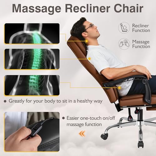 Brown Ergonomic High Back Leather Office Chair with Footrest P182821