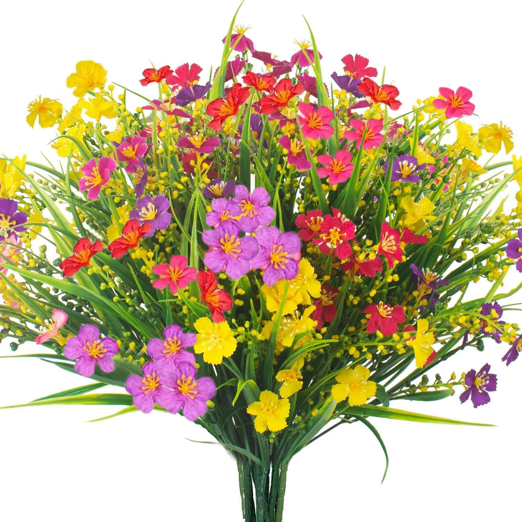 12 Bundles Artificial Flowers UV Resistant Faux Silk Plants S4655