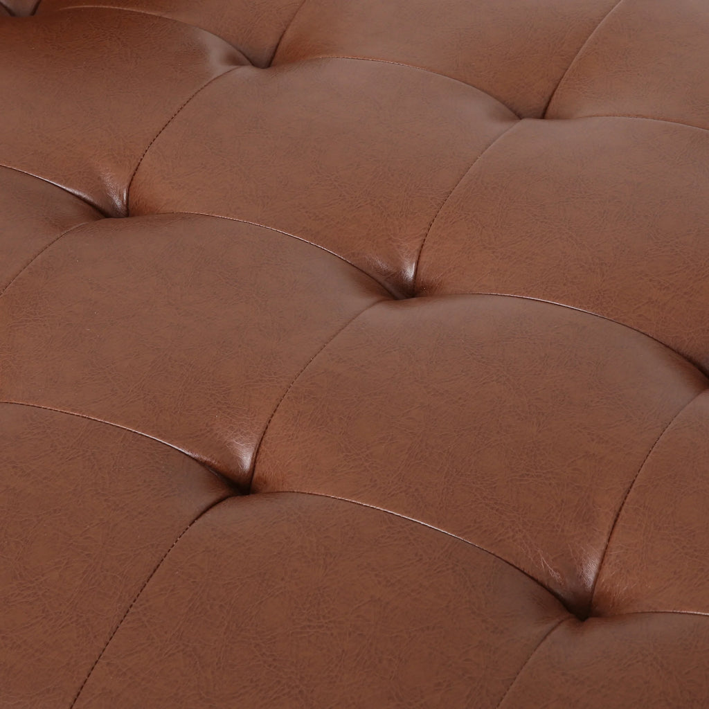 Cognac Brown Faux Leather Tufted Chaise Lounge Y44362