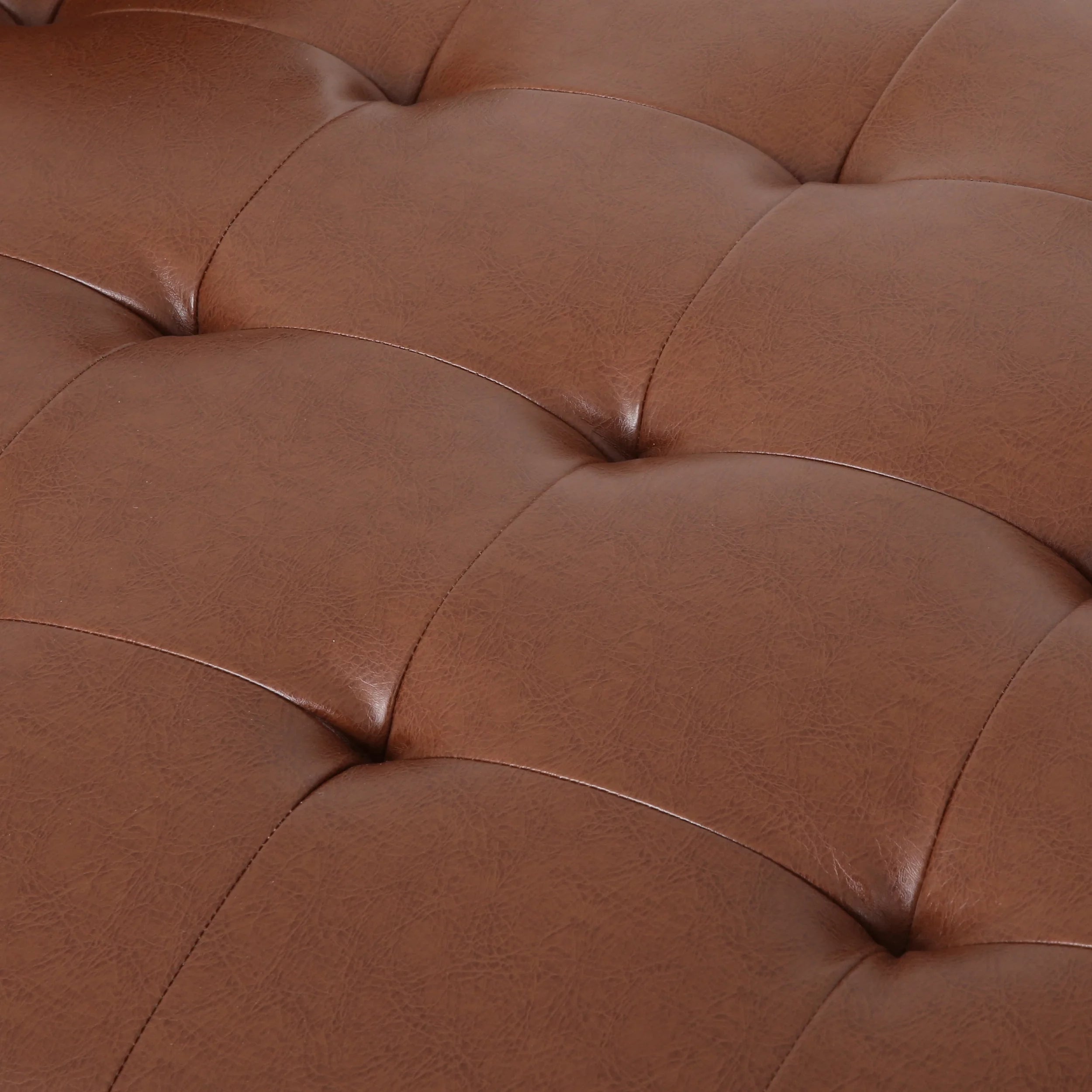 Cognac Brown Faux Leather Tufted Chaise Lounge Y44362