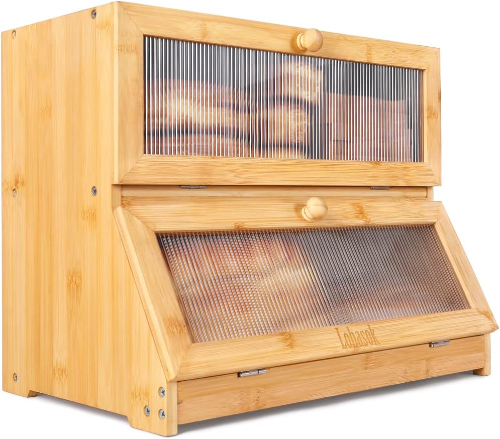 Double Layer Bamboo Bread Box with Window H1402