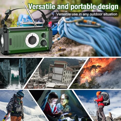 37000mWh Hand Crank Solar NOAA AM FM Weather Radio with Flashlight Reading Lamp SOS Alarm Compass Power Bank J119