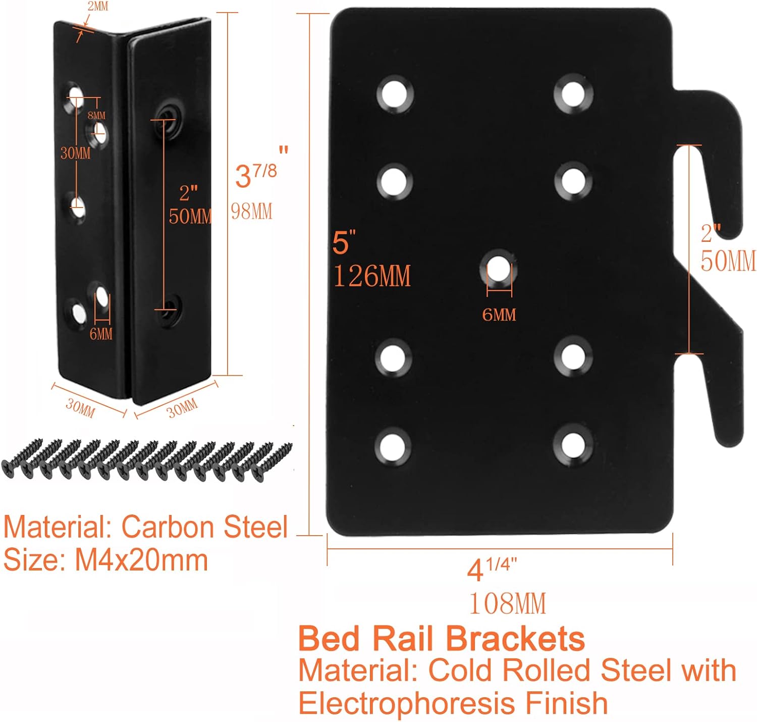 4 Pack Heavy Duty Bed Rail Hooks with Screws M95494