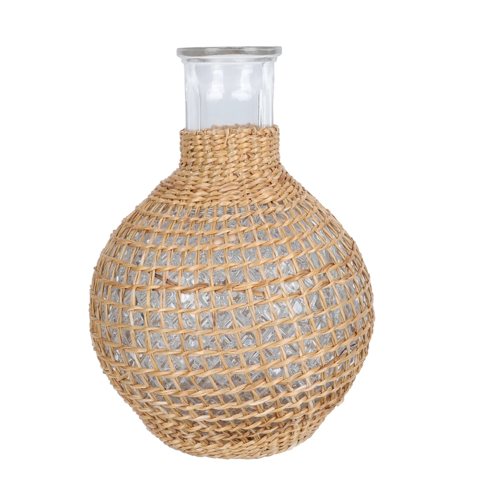 Rattan Glass Vase Clear Gold Terrarium Jar Vases Decoration Brown D12695