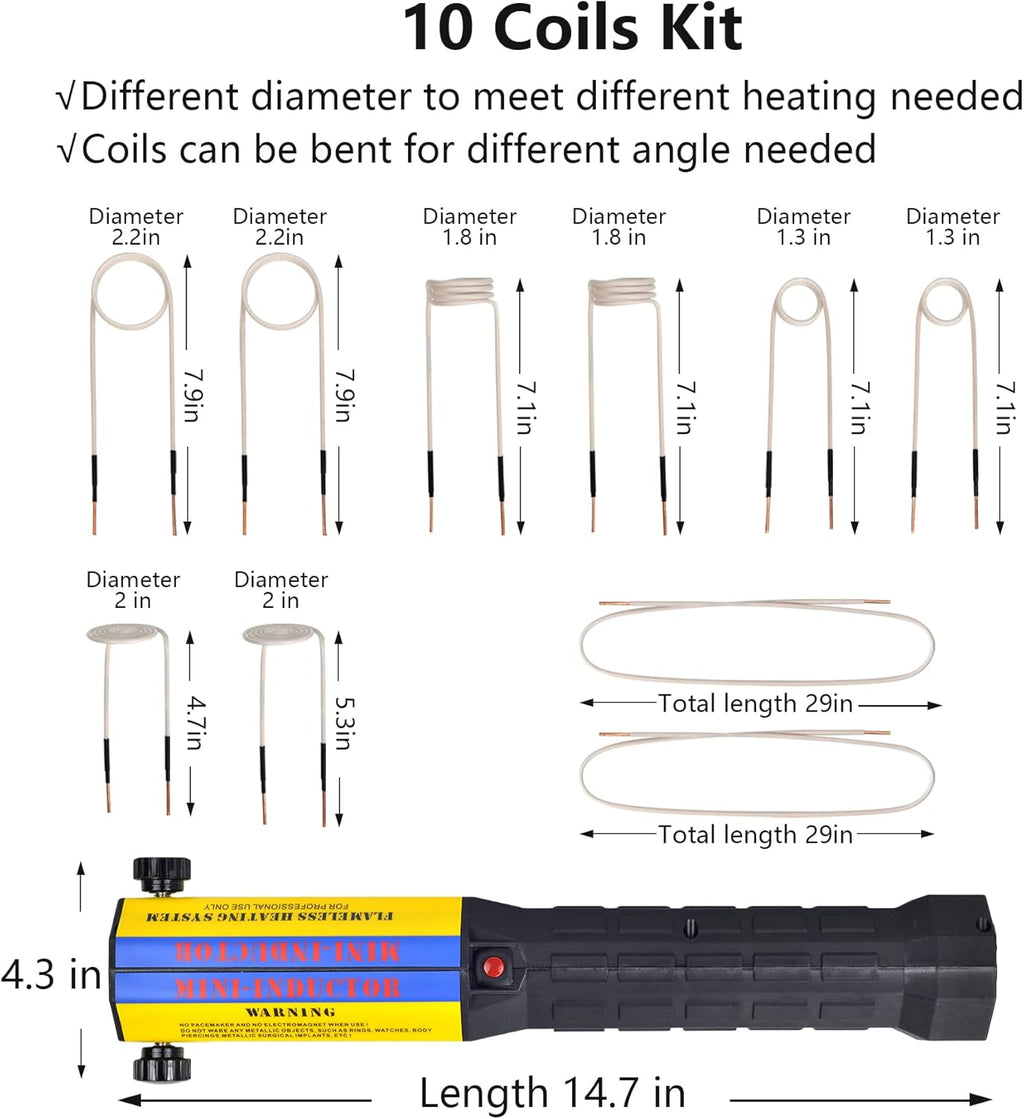 Magnetic Induction Heater 10 Coils 1000W 110V Flameless Hand Held Automotive Electromagnetic Disassembly Repair Set D722426
