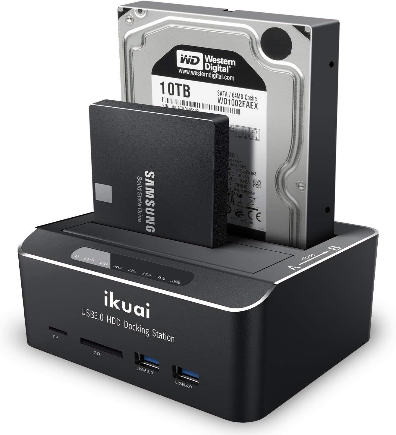 SATA to USB 3.0 Dual Bay Hard Drive Dock for 2.5 and 3.5 SATA HDD SSD with SD TF Card Reader 2 USB 3.0 Ports External Hard Drive Docking Station Pack of 2 H930000