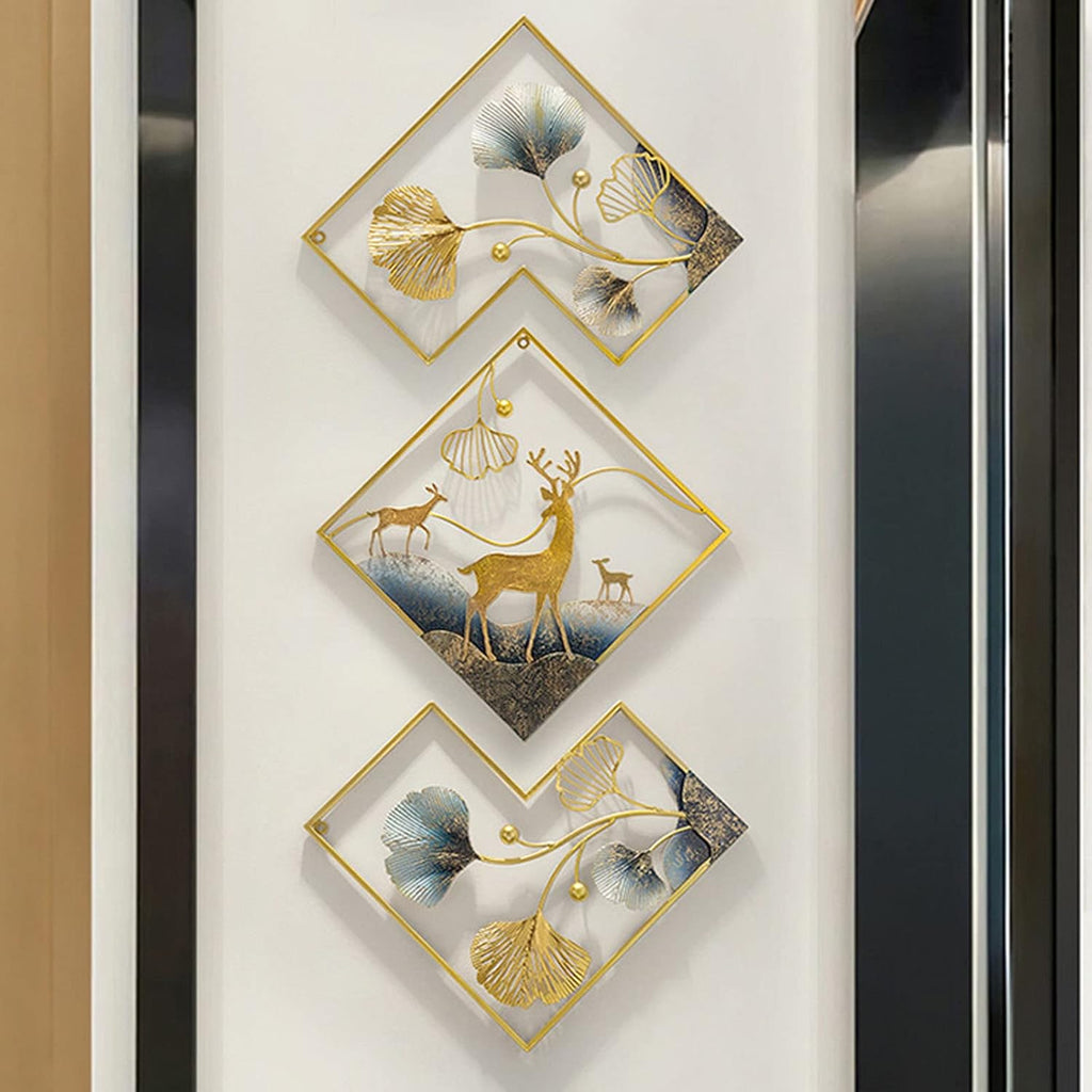 Metal Wall Art 3 Piece Large 3D Ginkgo Leaf 78x27in Q996