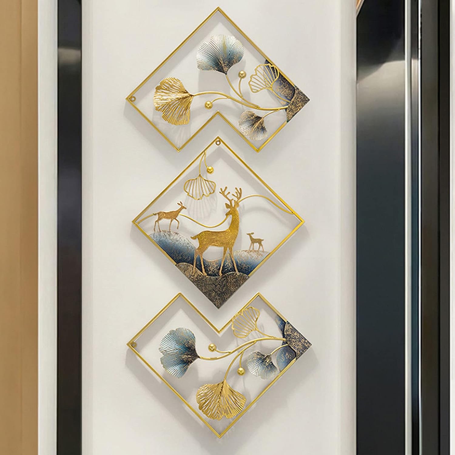 Metal Wall Art 3 Piece Large 3D Ginkgo Leaf 78x27in Q996