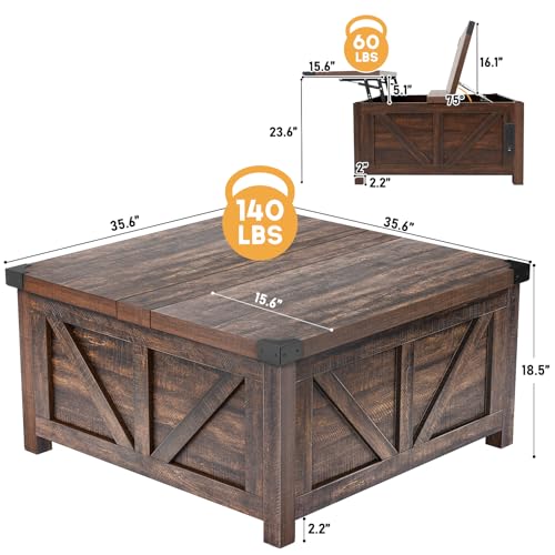 Brown Wood Lift Top Coffee Table with Storage and USB Port R611