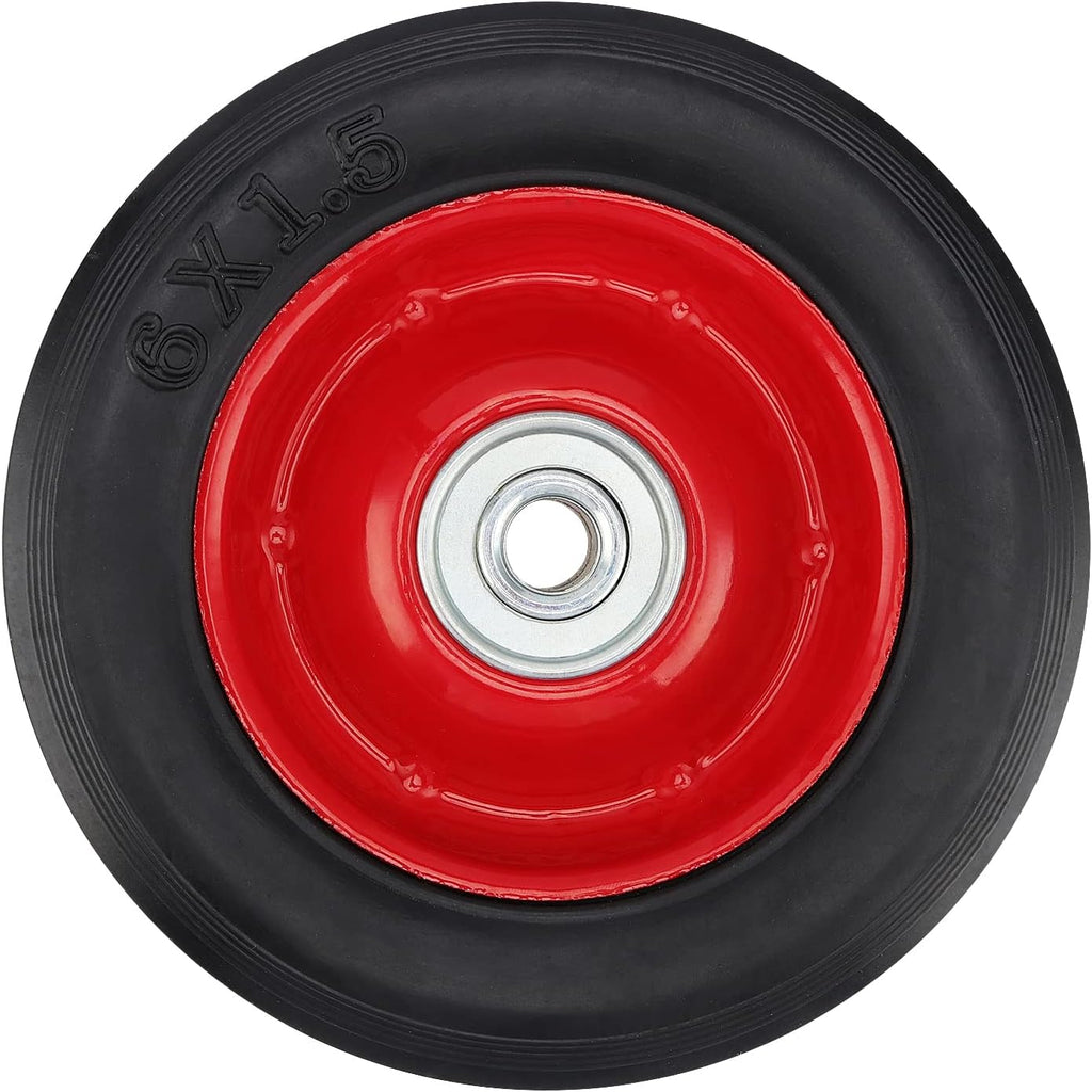 4 Pack 6 Inch Solid Rubber Flat Free Hand Truck Wheel with 5/8 Inch Axle Size E102