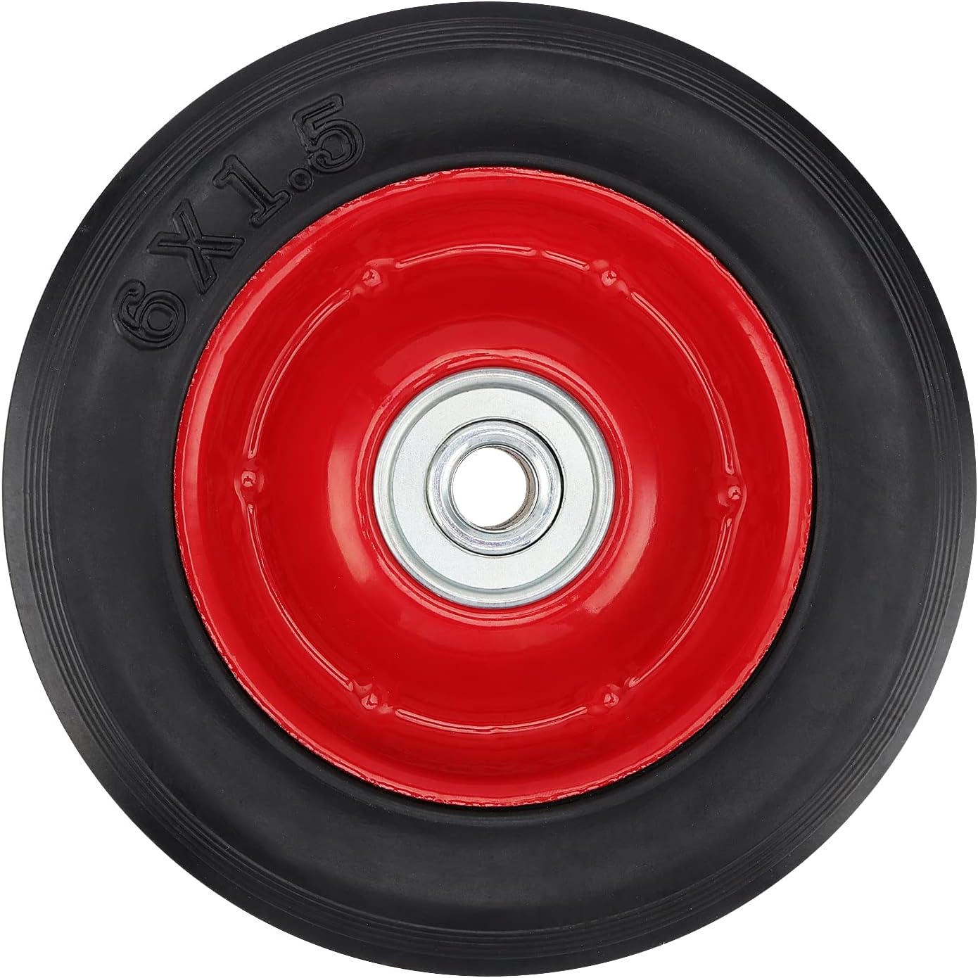 4 Pack 6 Inch Solid Rubber Flat Free Hand Truck Wheel with 5/8 Inch Axle Size E102