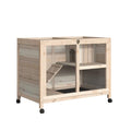 Blue & White Wooden Rabbit Hutch with Tray and Wheels L1903
