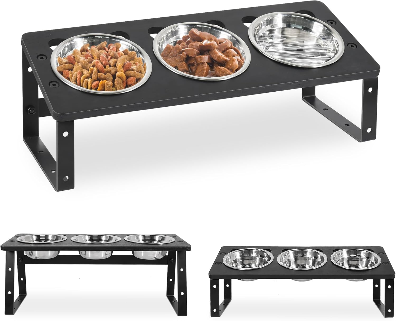 15° Tilted Raised Cat Bowls with Stainless Steel Feeder Bowls I39291