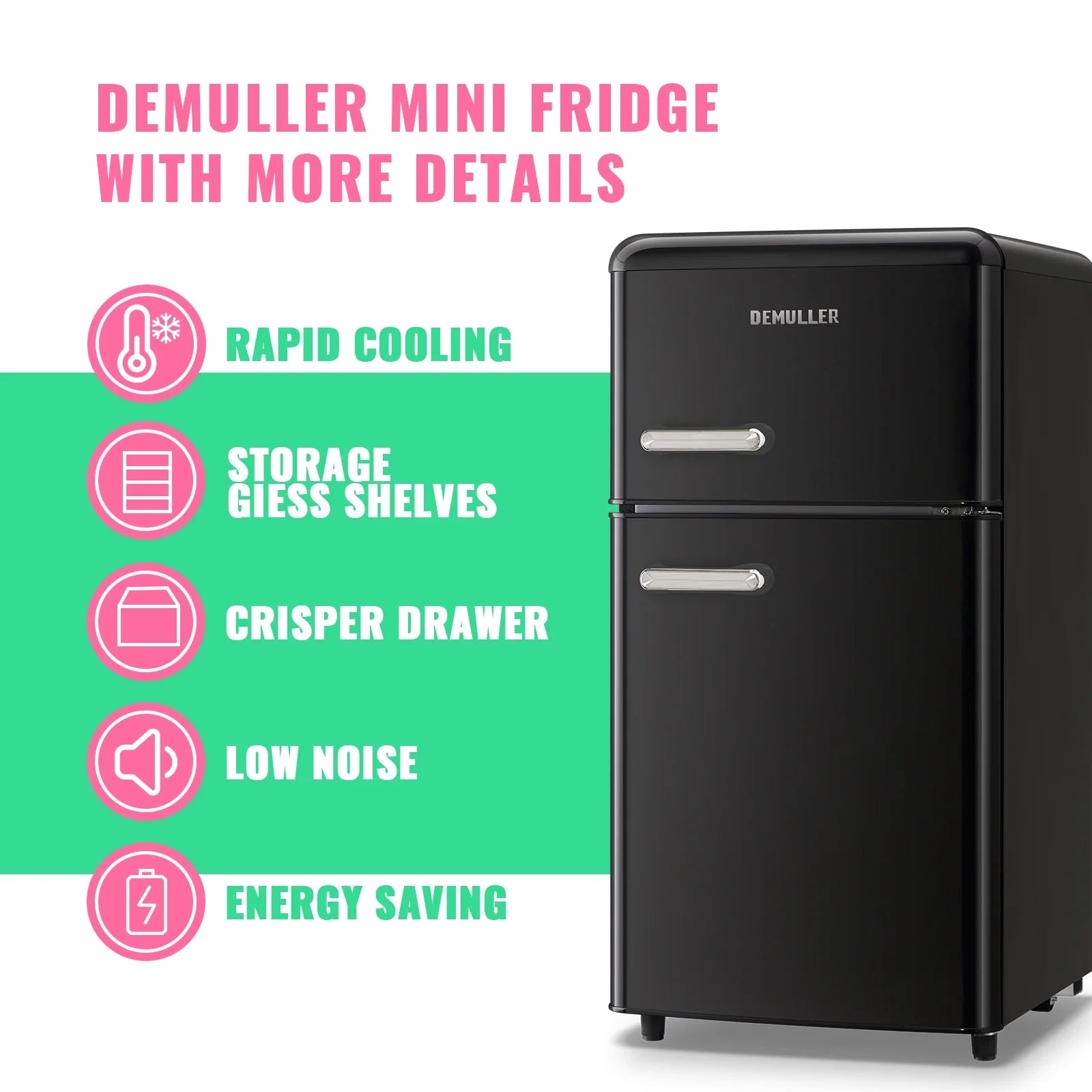 3.5 Cu. ft Mini Fridge Double Door Refrigerator Black R1622