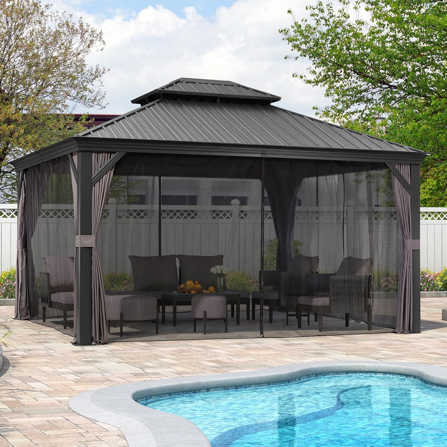 12' X 14' Grey Aluminum Hardtop Gazebo V4205