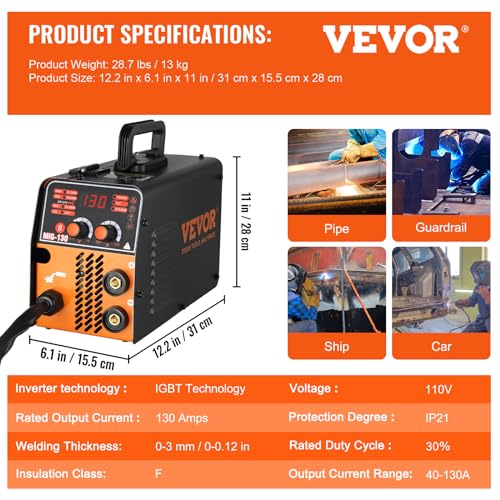 130A 3 in 1 MIG/MMA/LIFT TIG Flux Core Welder N4053
