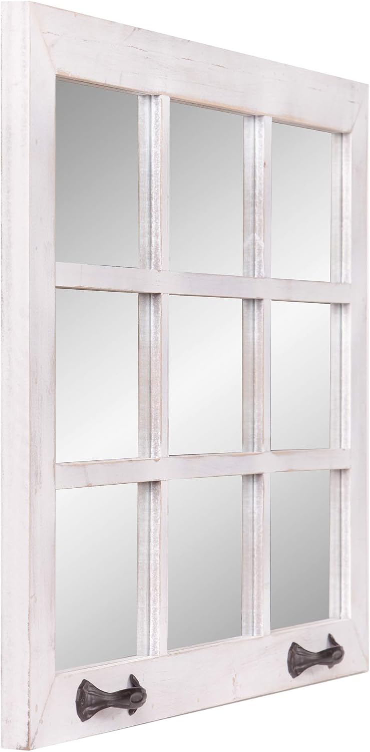Distressed White Windowpane Wall Accent Mirror U980