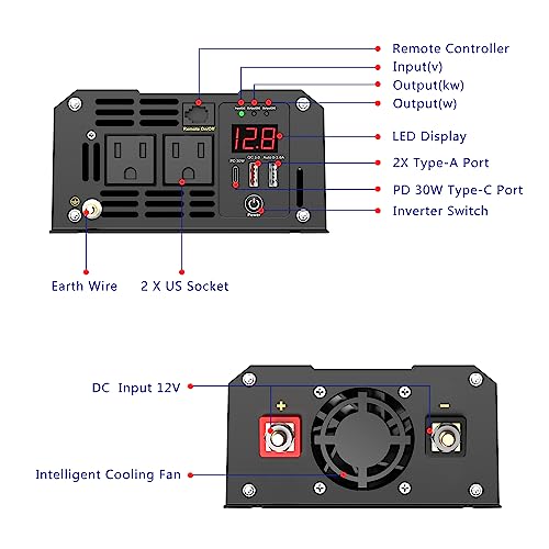 1200 Watt Pure Sine Wave Power Inverter 12V DC to 120V with USB Ports M56459