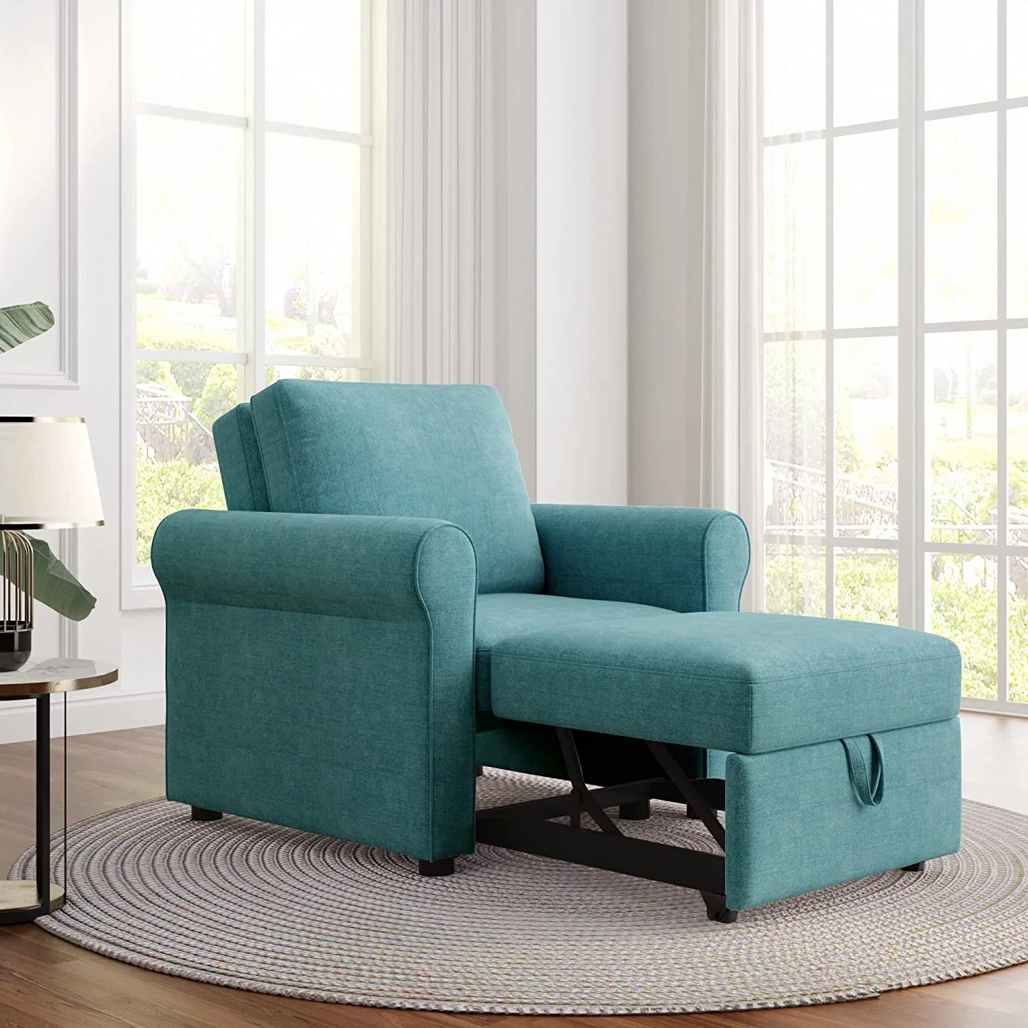 Teal Linen Convertible Sleeper Chair Bed S81631
