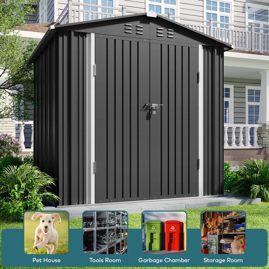 Gray 8' x 6' Outdoor Storage Shed with Metal Base Frame W411