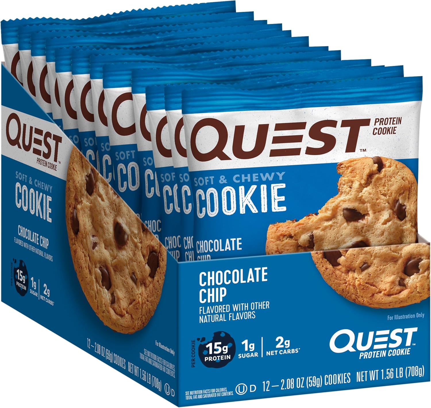 Chocolate Chip Protein Cookie 12 Count & Tortilla Style Protein Chips Nacho Cheese 1.1 Ounce Pack of 12 N76932