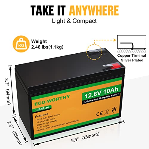 12V 10Ah Lithium LiFePO4 Deep Cycle Battery with Built-in BMS I3029