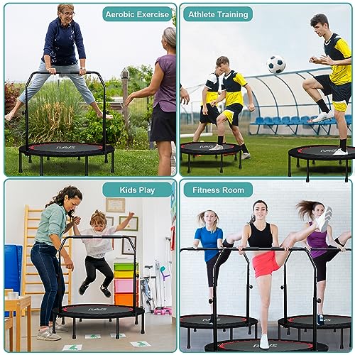 40"/48" Foldable Mini Trampoline with Adjustable Handle Resistance Bands X6886