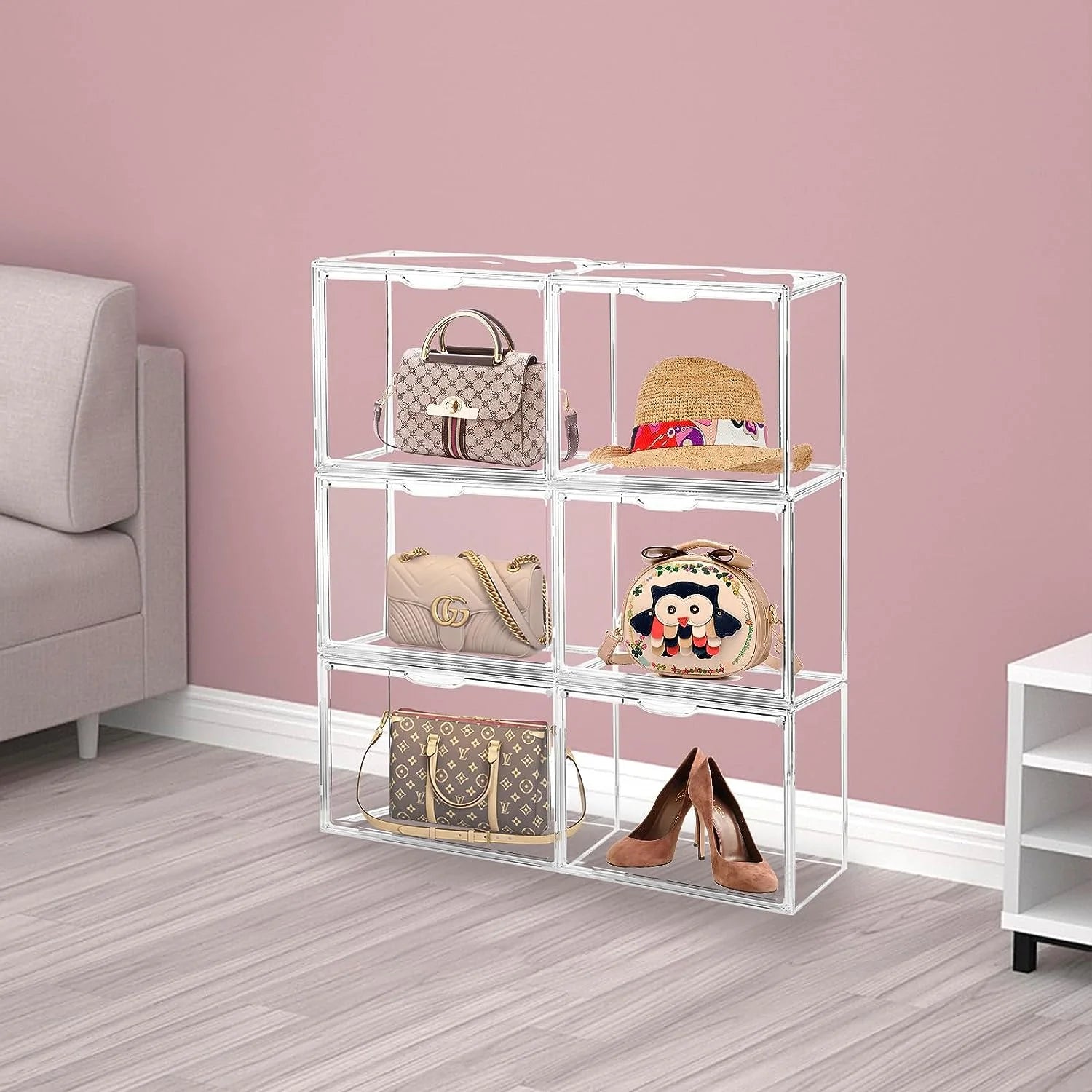 Clear Acrylic Handbag Storage Organizer Box with Magnetic Door P115