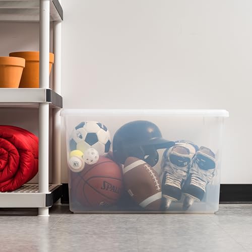 132 Quart Stackable Plastic Storage Bins with Lids and Latching Buckles, Clear M590