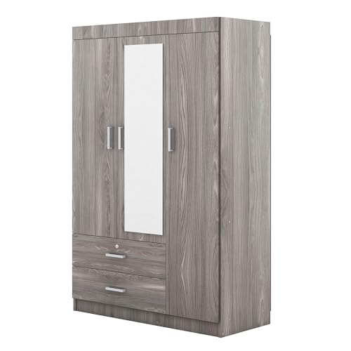 Gray Wood Armoire Wardrobe with Mirror S19775