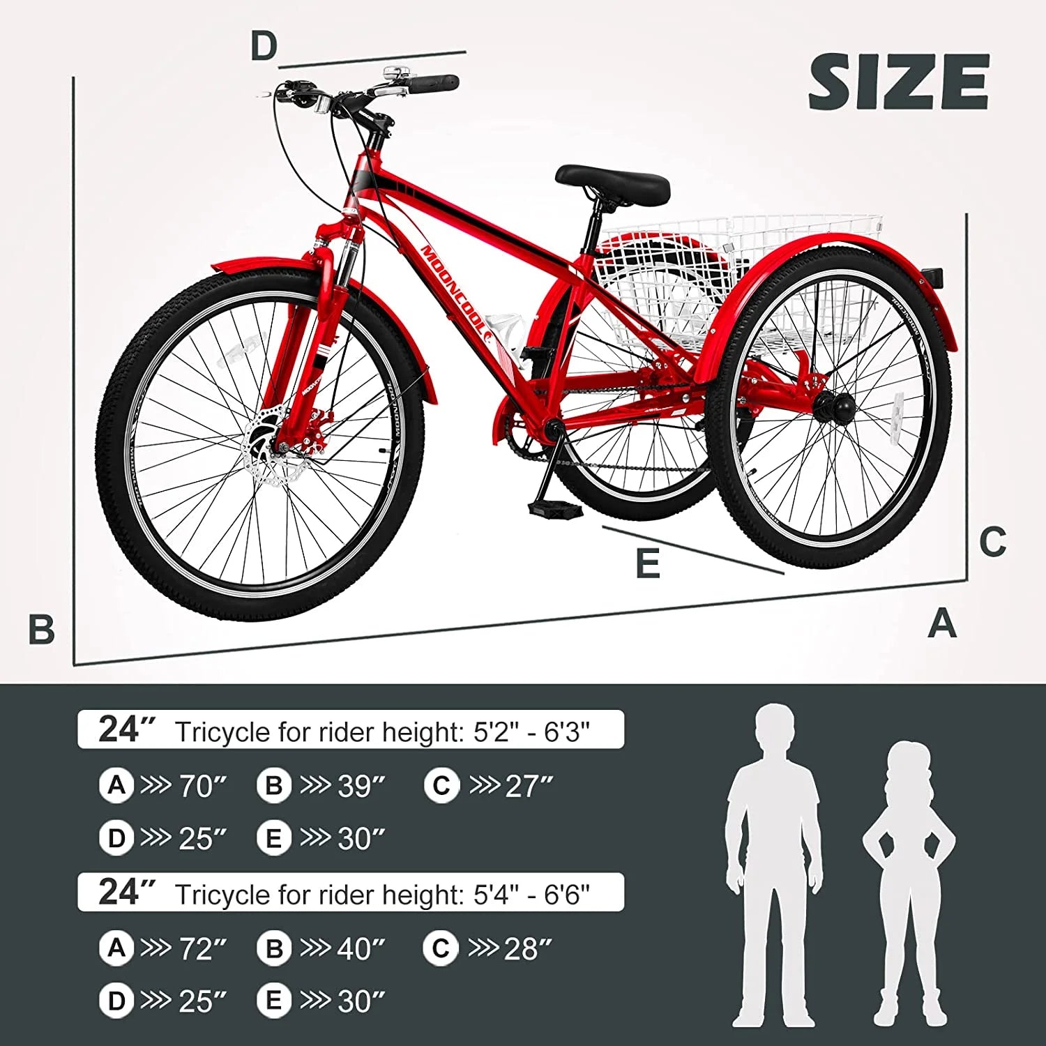 24/26/27.5 Inch 7 Speed Three Wheel Tricycle with Cargo Basket G9318