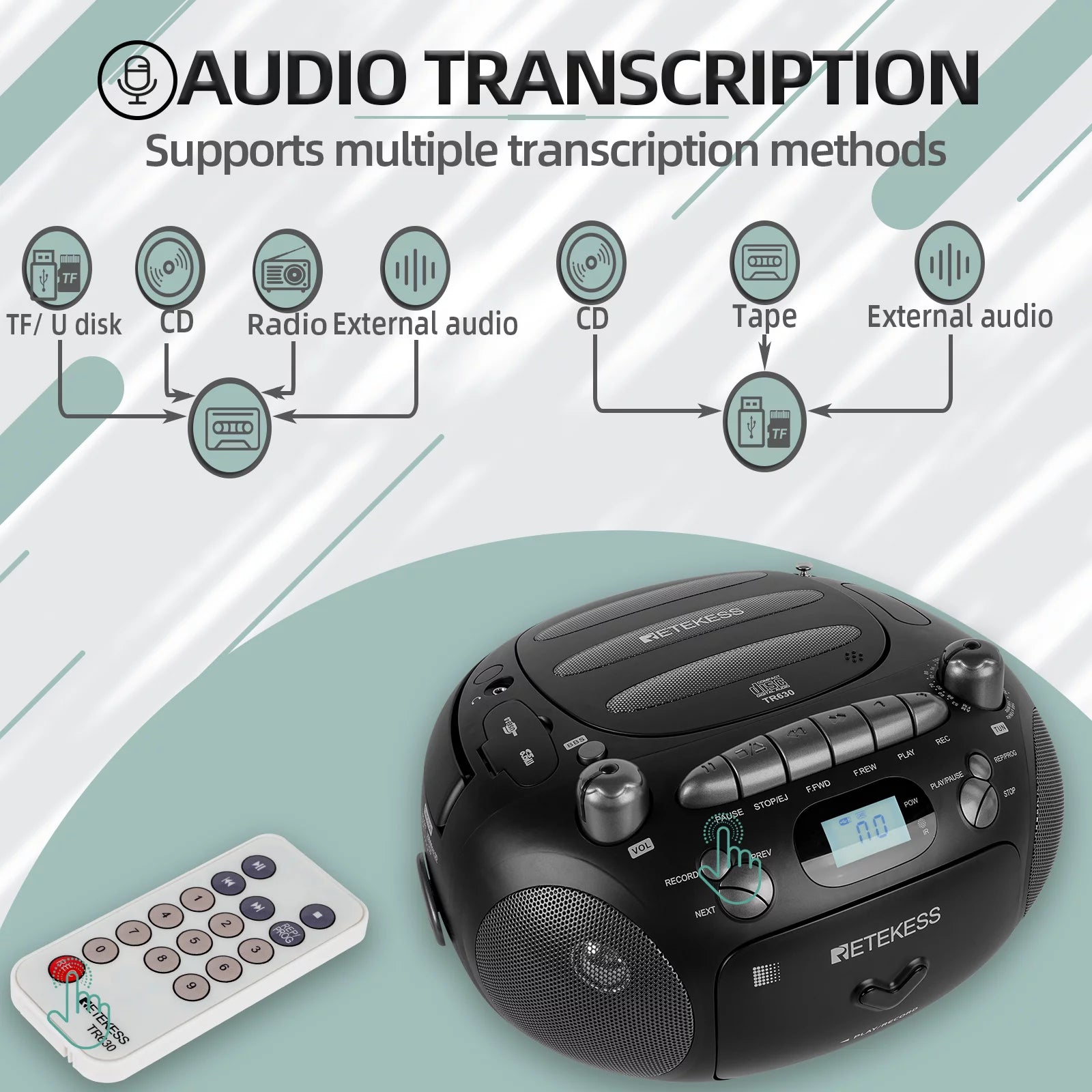 Black Portable CD and Cassette Player Boombox with AM FM Radio C395849