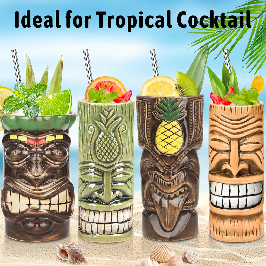 Set of 4 Ceramic Tiki Mugs D419