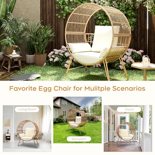 Oversized Wicker Egg Chair with Cushions O50613